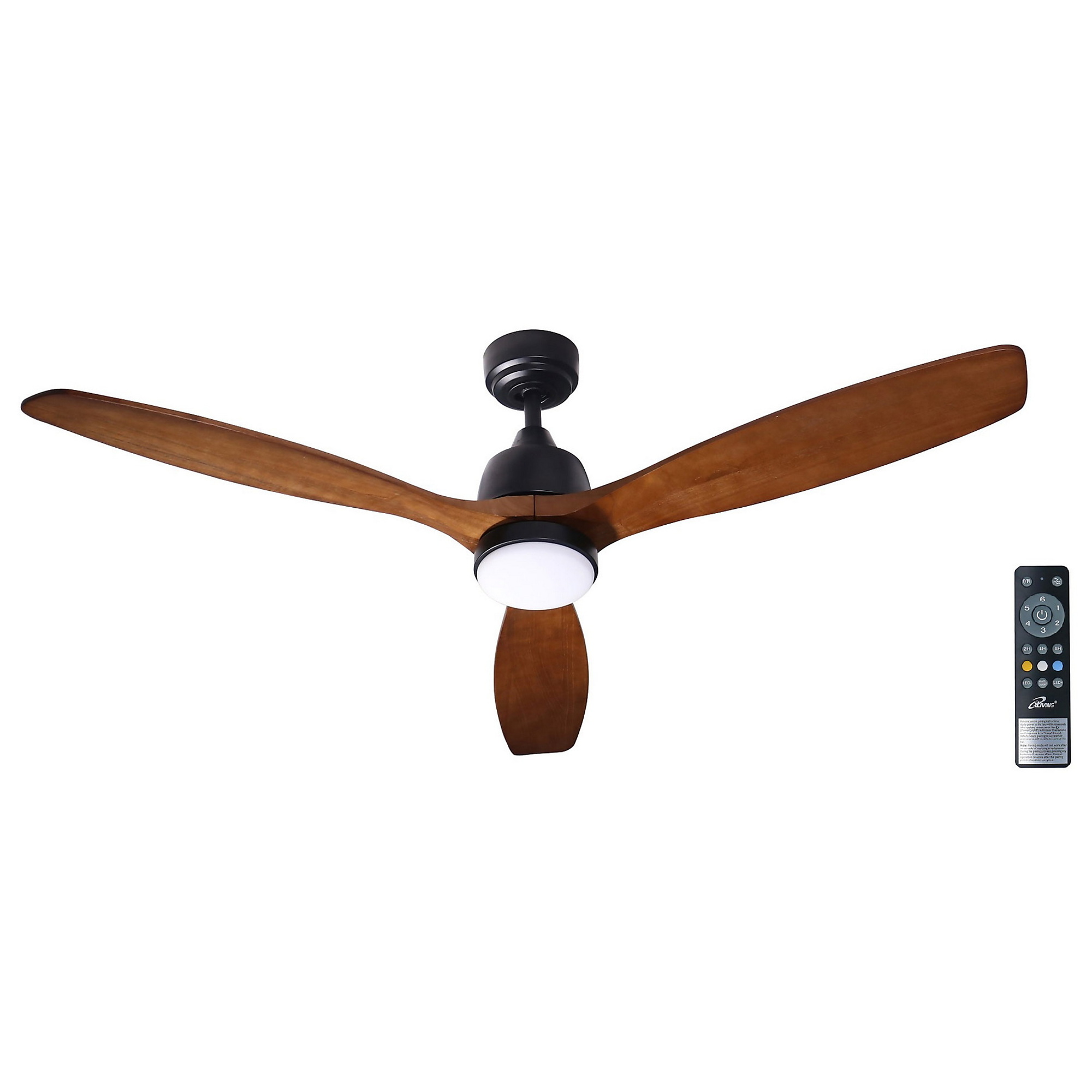 iLiving Solid Wood Ceiling Fan — 60in., 3-Blade, 6-Speed, Reversible, DC Motor, LED Light Kit, Remote-Controlled, Model# ILG8CF60WD-LED